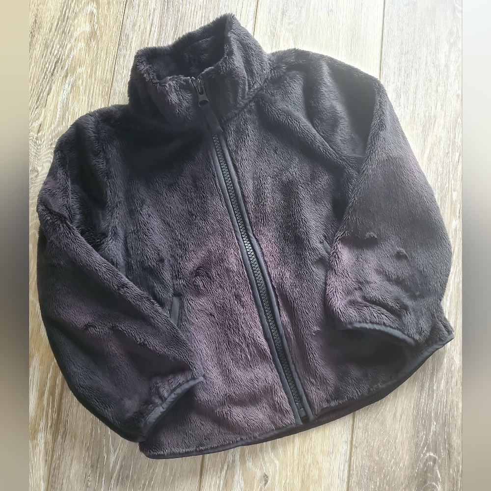 Children's place toddler girl's faux fur black fleece zip front jacket Sz 3T.